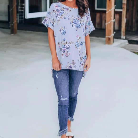 Gray, Lavender & Blue Bouquet Top - Picture 2 of 7